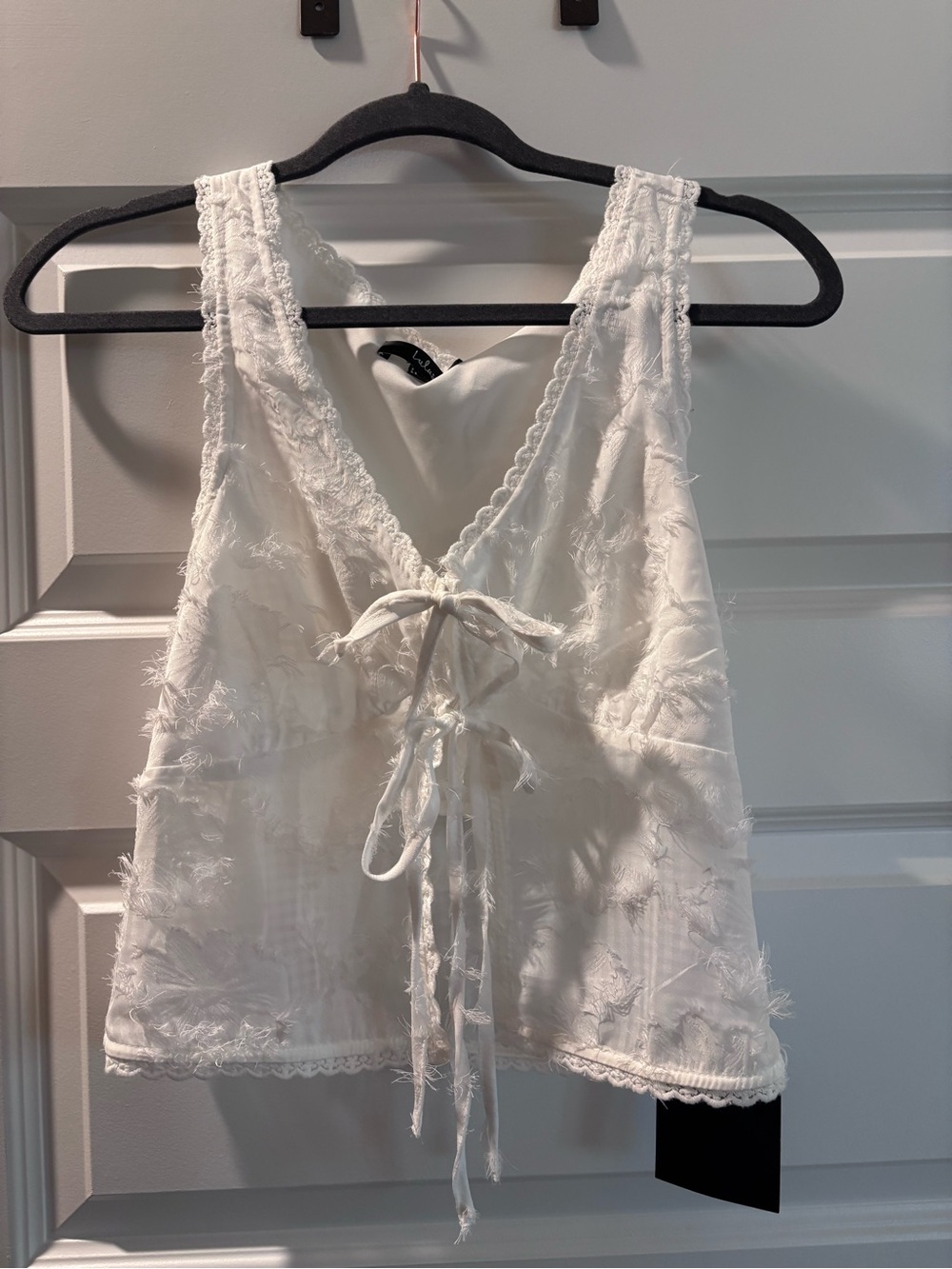 LULUS white Lace-Trim Tie-Front Tank Top